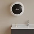 Bathroom Interior With Gobo Round Hand Dryer Sink Faucet And Aromatic Bottle