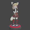 3D Cat Eared Character Model With Blonde Hair Hat Plaid Skirt And Tail