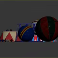Colorful Circus Props Display With Striped Balls Star Drums And Round Platforms 3d model