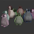 Cute Penguin Stuffed Toys With White And Gray Plush Material Group 3d model