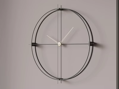 Modern Minimalist Metal Frame Wall Clock Hanging On Gray Wall With Simple Design 3d model