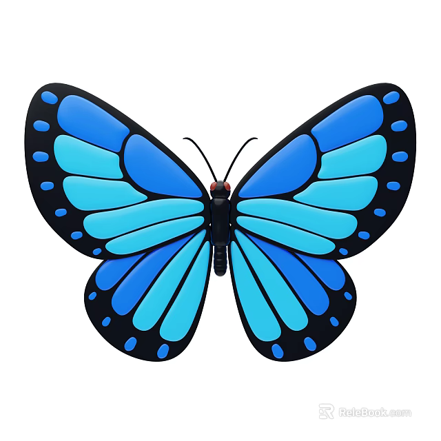 Blue Black Butterfly Decorative Ornament Set With Spotted Wings For Home Decor 3d model 