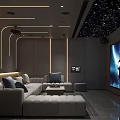 Modern Home Theater Interior With Starry Sky Ceiling Large Screen And Comfortable Sofa 3d model