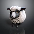 Sheep with white wool black ears legs and yellow eyes 3D model on gray background