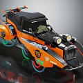 Orange Modified Rocket Car With Number 19 Round Headlights And Colorful Wheels 3d model