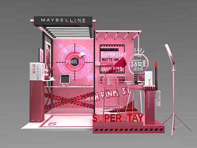 Maybelline Exhibition Booth Display Shelves With Superstar Matte Lipstick And Pink Theme Interior Design 3d model