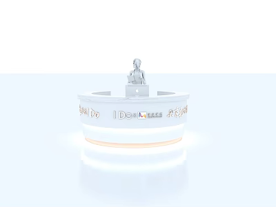 White Curved Reception Desk With DemiHome Sign Human Figure And Illuminated Base 3d model