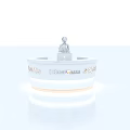 White Curved Reception Desk With DemiHome Sign Human Figure And Illuminated Base