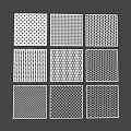 Different Geometric Mesh Patterns With Perforated Designs On Dark Background