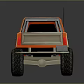 Orange Pickup Truck Model With Large Black Tires And Silver Roof Rails
