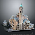 Historic Stone Building With Green Dome Tower And Multiple Architectural Roofs Design