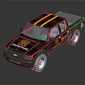 Black Pickup Truck with Yellow Stripes Material Haul Lettering and White Rims