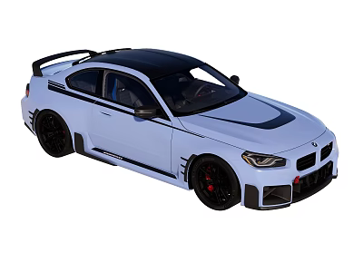 Light Blue Two Door Sports Car Featuring Black Roof Wheels Stripes And Rear Spoiler 3d model