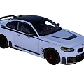 Light Blue Two Door Sports Car Featuring Black Roof Wheels Stripes And Rear Spoiler