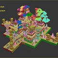 Ancient Castle Scene With Red Roofs White Buildings Towers And Green Trees