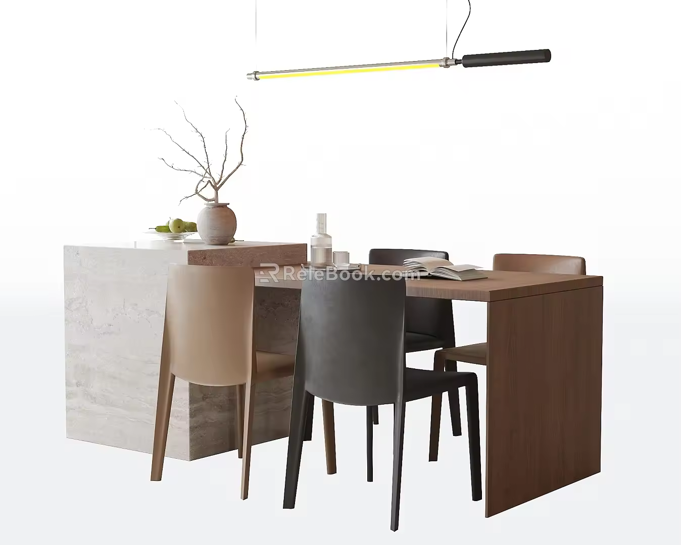 Modern Dining Table and Chair Combination Dining Chair Dining Table Chandelier 3d model