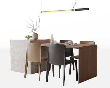 Modern Dining Table and Chair Combination Dining Chair Dining Table Chandelier 3d model