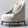Velvet Upholstered Modern Beige Single Armchair With Striped Cushion And Wooden Legs
