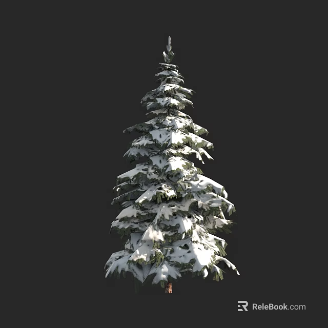 Tall Evergreen Pine Tree With Snow Covered Branches And Lush Foliage 3d model 