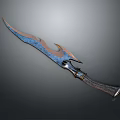Unique Decorative Weapon With Flame Shaped Blade Blue Orange Handle And Textured Grip