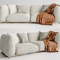 Light Gray Two Seater Sofa With Soft Cushions And Brown Throw Blanket 3d model