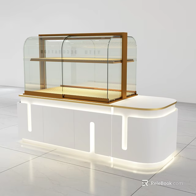 Modern Glass Display Cabinet Shelf With Wooden Frame And White Cabinet Base Lighting 3d model 