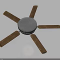 Classic Ceiling Fan With Six Wooden Blades And Blue Center Design