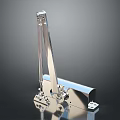 Game Film Character With Shiny Silver Mechanical Parts And Metal Rod Joints
