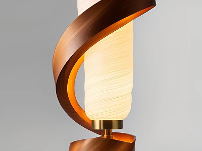 Elegant Modern Wooden Spiral Table Lamp With Textured White Lampshade And Metal Base 3d model