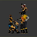 Group Of Dynamic Team Characters In Yellow And Black Uniforms With Action Poses