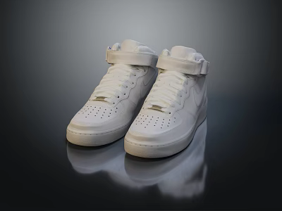 White High Top Sneakers With Velcro Straps And White Upper On Black Background 3d model