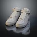 White High Top Sneakers With Velcro Straps And White Upper On Black Background