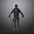 A Man Standing In Blue Denim Overalls Red Inner Shirt Black Gloves And Muddy Clothes