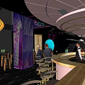Modern Bar Interior with Bar Counter Stools Customers Dark Marble Floor and Decorative Lights