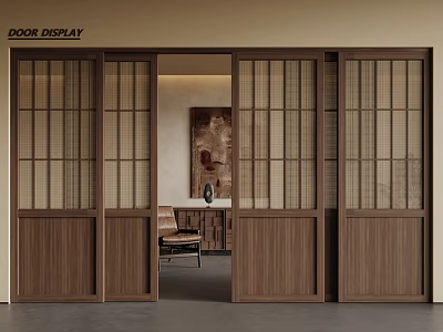 Middle ancient sliding door rattan wooden sliding door 3d model