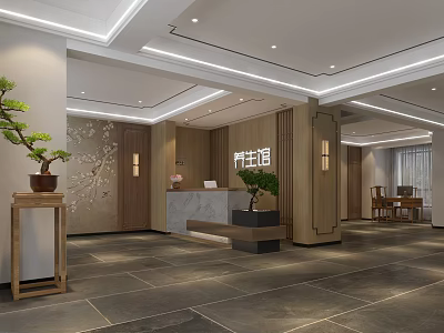 Modern Beauty Hair Salon Interior With Wooden Marble Decor Green Plants And Elegant Lighting Design 3d model