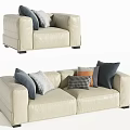 Modern Beige Sofa Set With Colored Pillows And Checkered Cushion Design 3d model