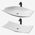 Modern White Washbasins In Various Shapes With Black Faucets Design