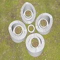 Modern Outdoor Chairs With Circular Design And Green Plants In Garden Setting