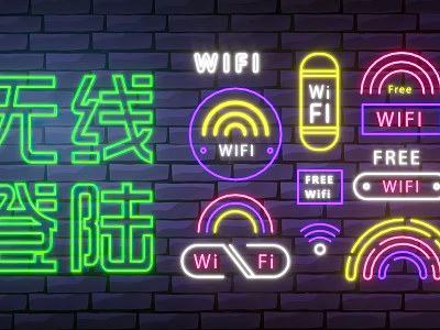 Modern neon wireless network decorative lights 3d model