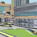 Modern Luxury Hotel Building With Glass Curtain Wall And Surrounding Urban Plaza Design