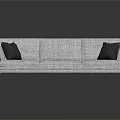 Modern Gray Linen Fabric Three Seater Sofa With Dark Accent Pillows And Metal Legs