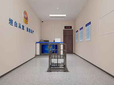 Monitoring Room Interior With Informational Posters Badge Desk Bulletin Boards and Metal Cart 3d model