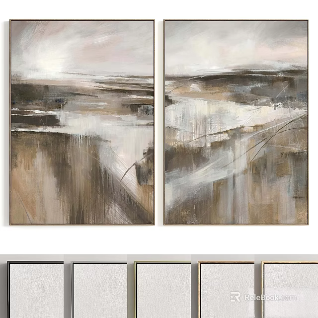 Modern Abstract Framed Wall Art With Neutral Tones And Textured Design 3d model