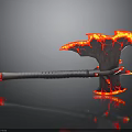 Flaming Axe With Red And Yellow Fiery Design Gray Handle Fantasy Weapon