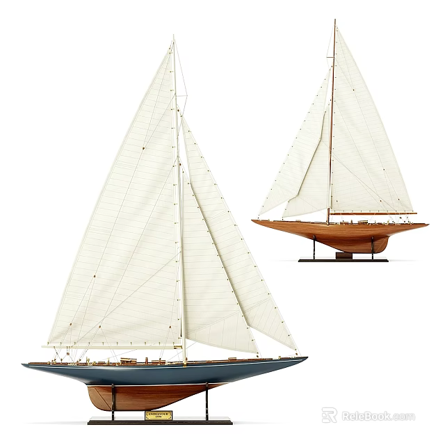 Decorative Wall Decor Featuring Sailboat Models with White Sails and Colored Hulls 3d model