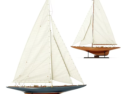 Decorative Wall Decor Featuring Sailboat Models with White Sails and Colored Hulls 3d model