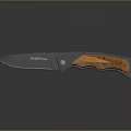 Schrade Folding Knife With Black Blade And Wooden Textured Handle