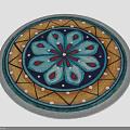 Decorative Round Rug With Intricate Floral Geometric Patterns In Blue Orange Gray Tones
