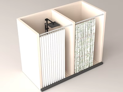Bathroom Accessories Including Shower Cubicles With White Striped And Patterned Curtains 3d model